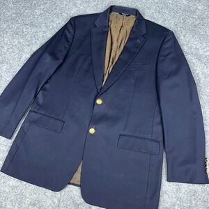 Joseph & Feiss Blazer Mens 43‎ Long Navy Blue Gold Button Wool Sport Coat Jacket